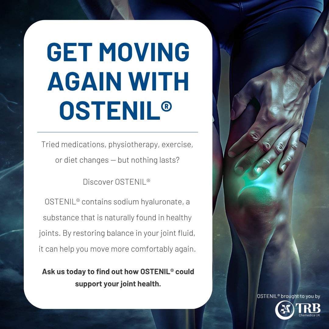 Ostenil information graphic about hyaluronic acid injections for joint comfort